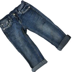 Blue Cropped Capris Jeans with Vintage Wash